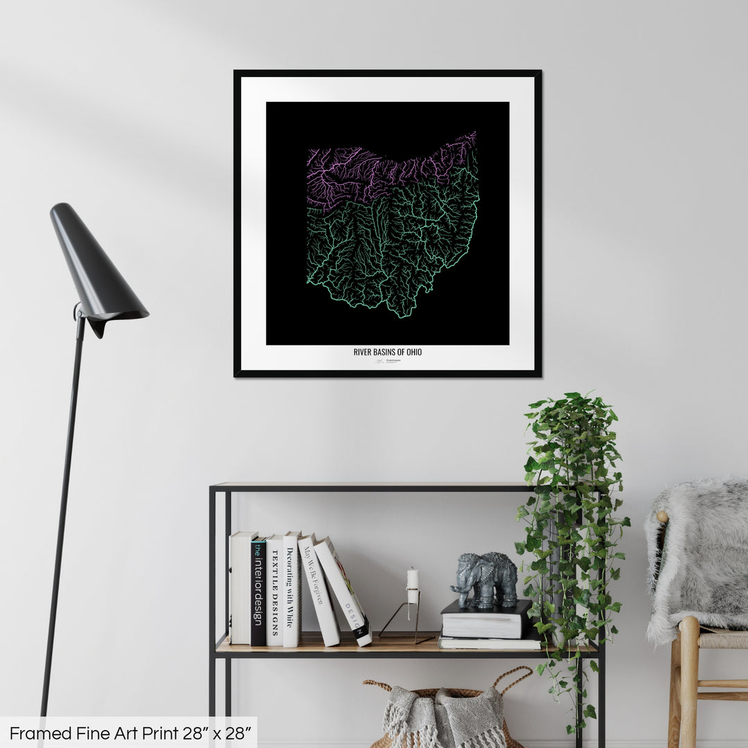 Ohio - River basin map, pastel colours - Wall Art