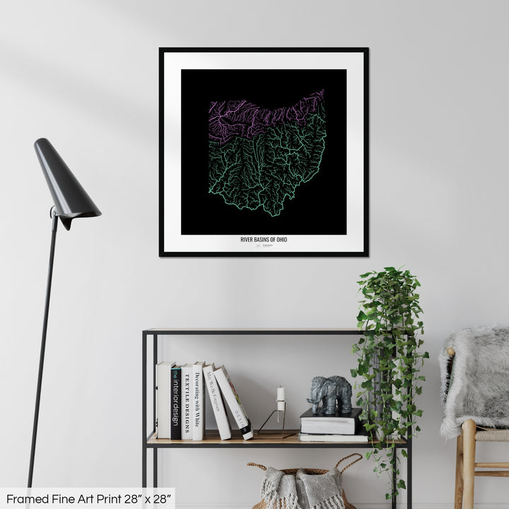 Ohio - River basin map, pastel colours - Wall Art