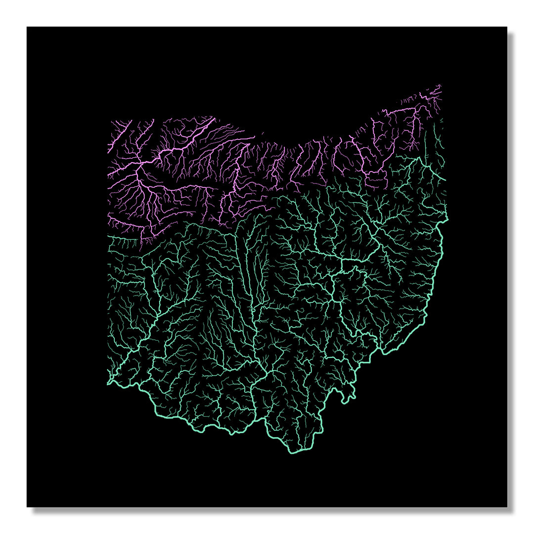Ohio - River basin map, pastel colours - Wall Art