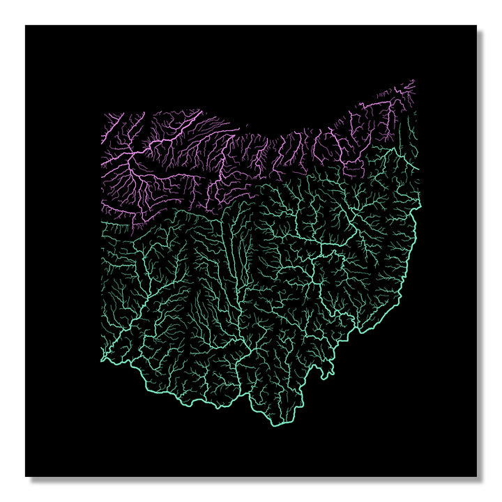 Ohio - River basin map, pastel colours - Wall Art