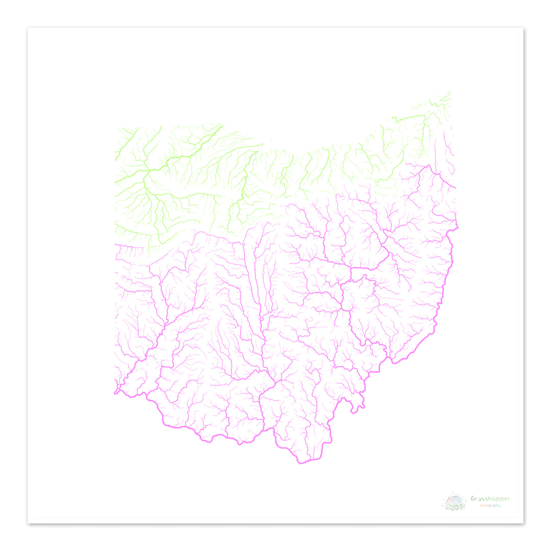 Ohio - River basin map, pastel on white - Fine Art Print