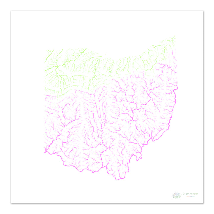 Ohio - River basin map, pastel on white - Fine Art Print