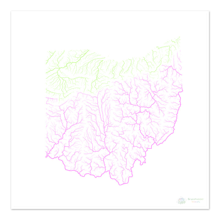 Ohio - Mapa da bacia hidrográfica, pastel sobre branco - Impressão de belas artes