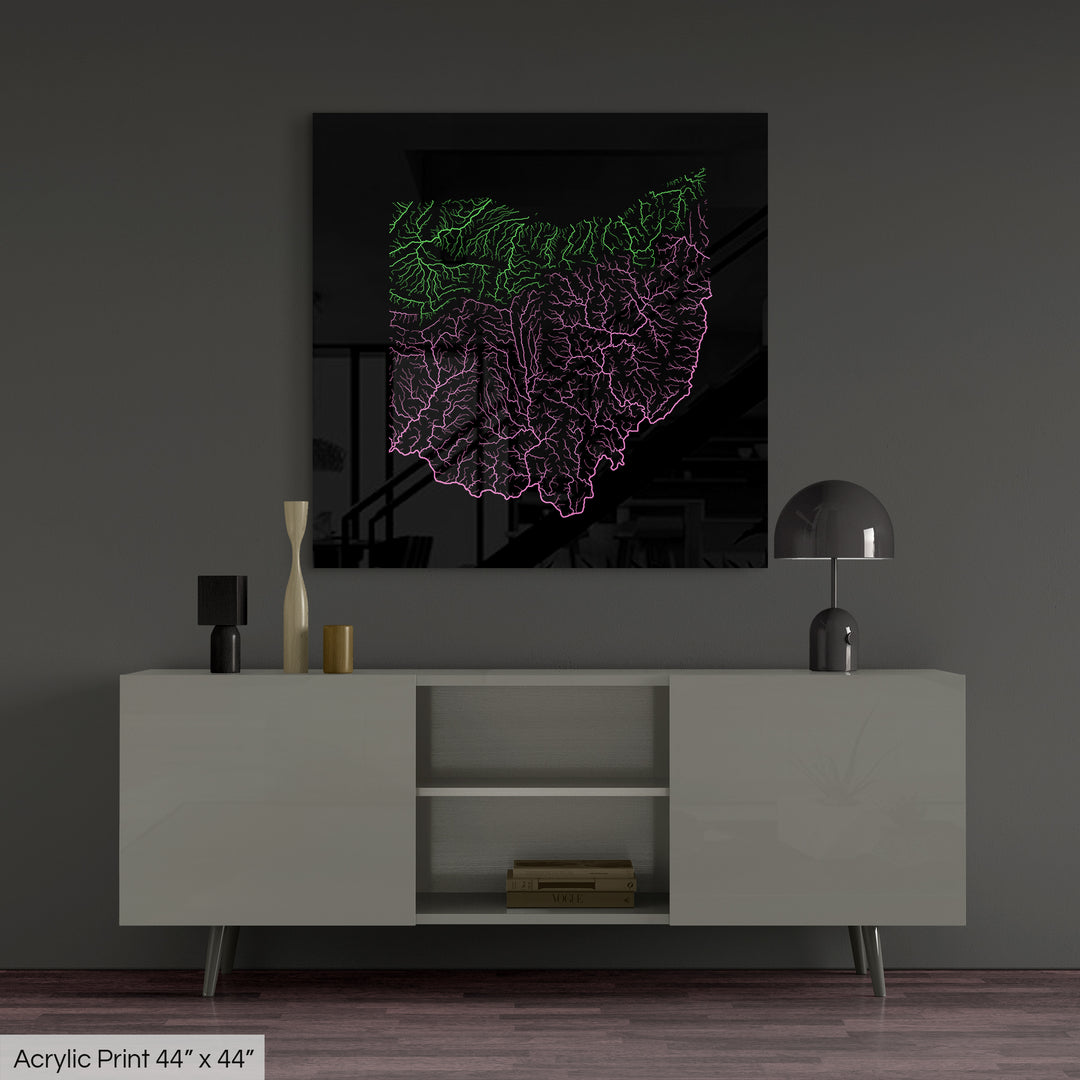 Ohio - River basin map, rainbow colours - Wall Art