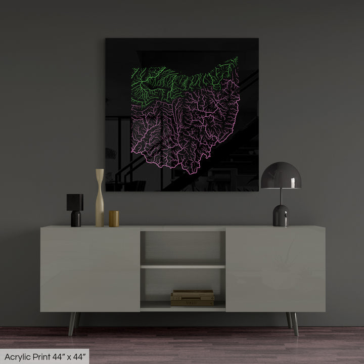Ohio - River basin map, rainbow colours - Wall Art