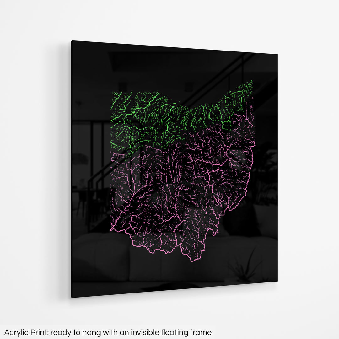 Ohio - River basin map, rainbow colours - Wall Art