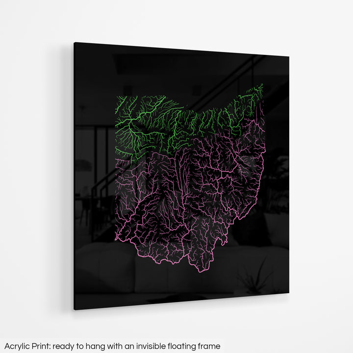 Ohio - River basin map, rainbow colours - Wall Art