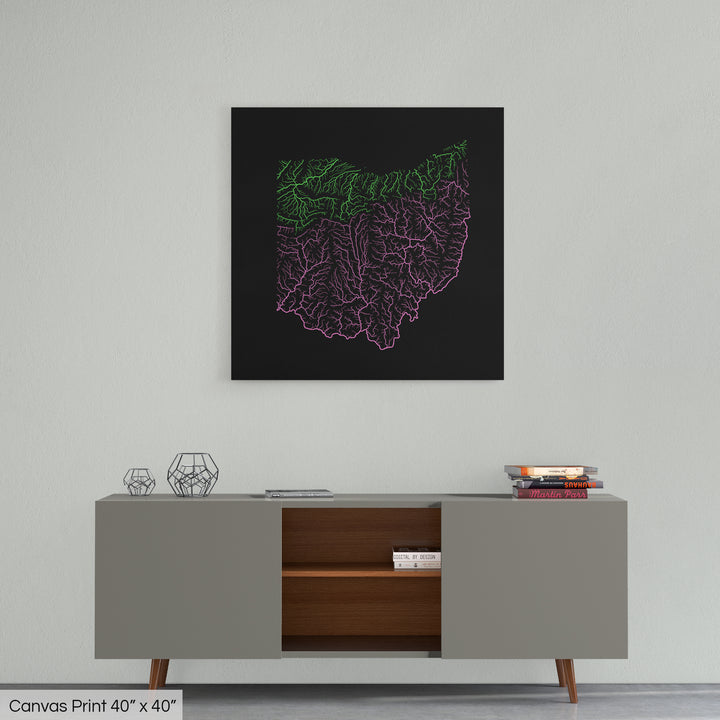 Ohio - River basin map, rainbow colours - Wall Art