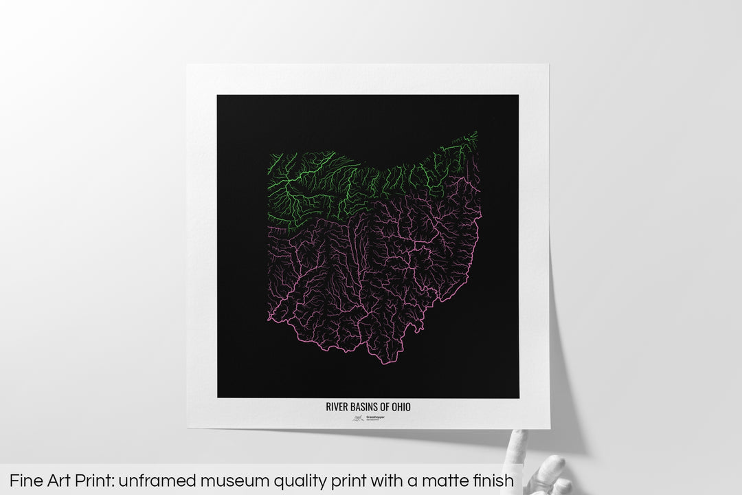 Ohio - River basin map, rainbow colours - Wall Art