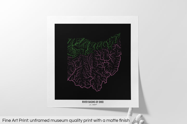 Ohio - River basin map, rainbow colours - Wall Art