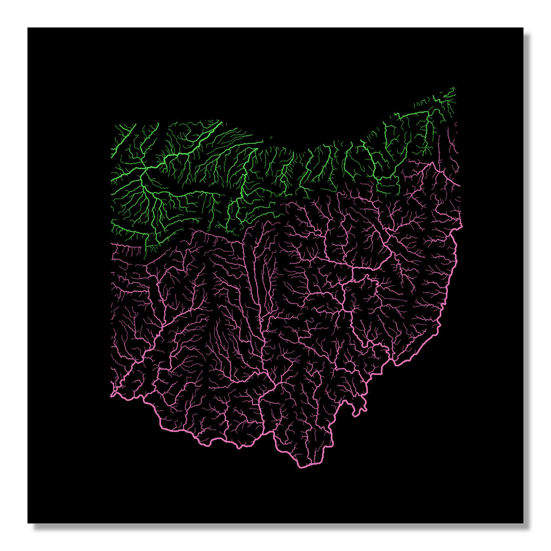 Ohio - River basin map, rainbow colours - Wall Art