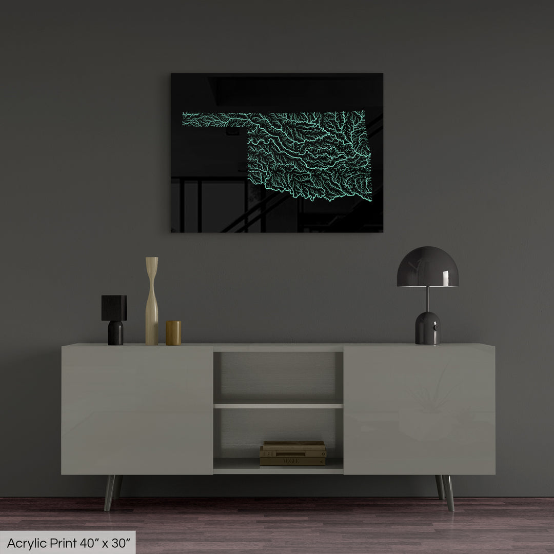 Oklahoma - River basin map, pastel colours - Wall Art