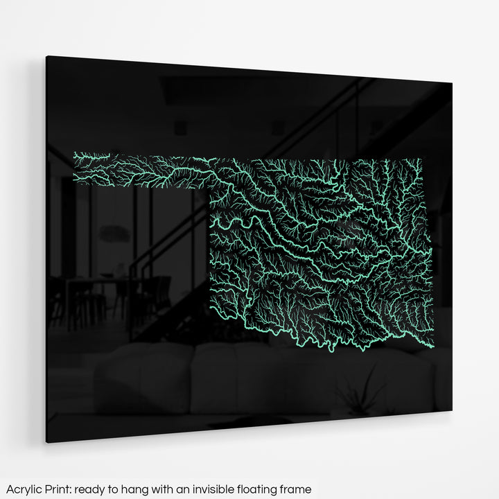 Oklahoma - River basin map, pastel colours - Wall Art