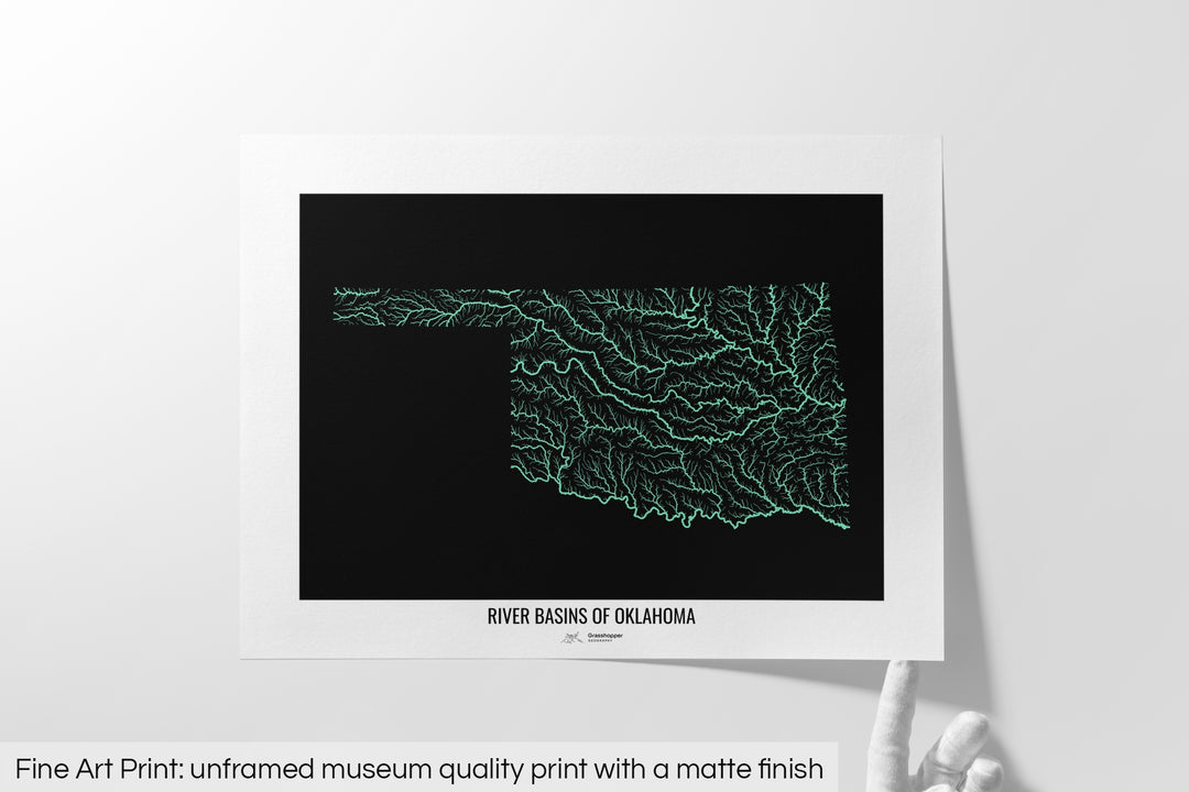 Oklahoma - River basin map, pastel colours - Wall Art
