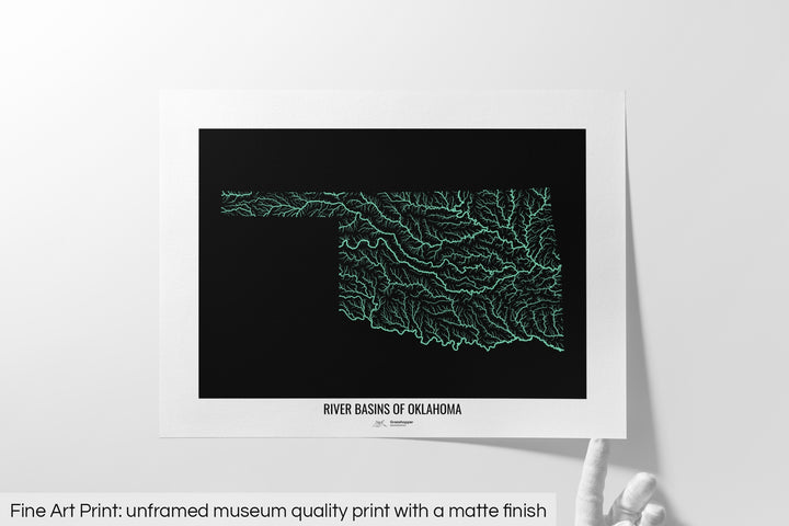 Oklahoma - River basin map, pastel colours - Wall Art