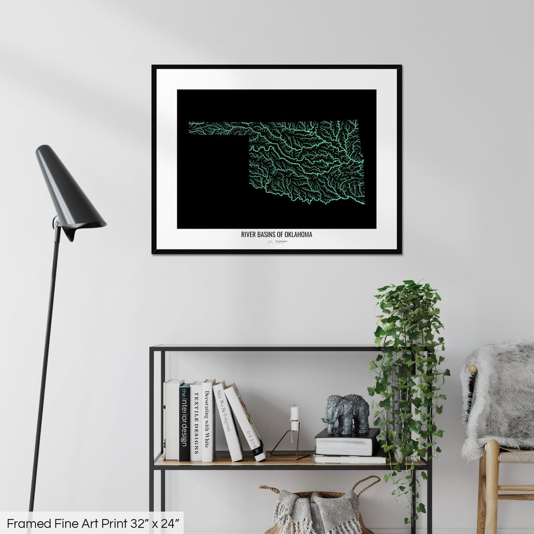 Oklahoma - River basin map, pastel colours - Wall Art