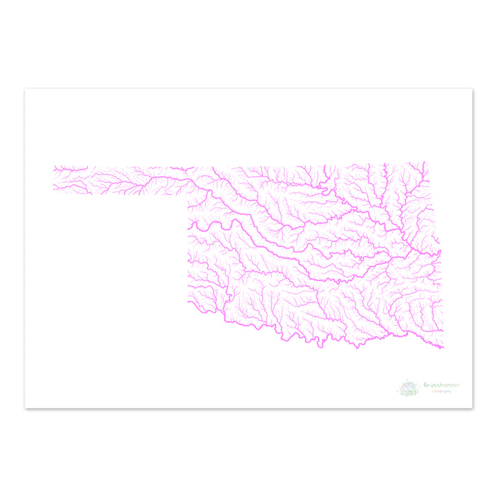 Oklahoma - Mapa de la cuenca del río, pastel sobre blanco - Impresión de Bellas Artes