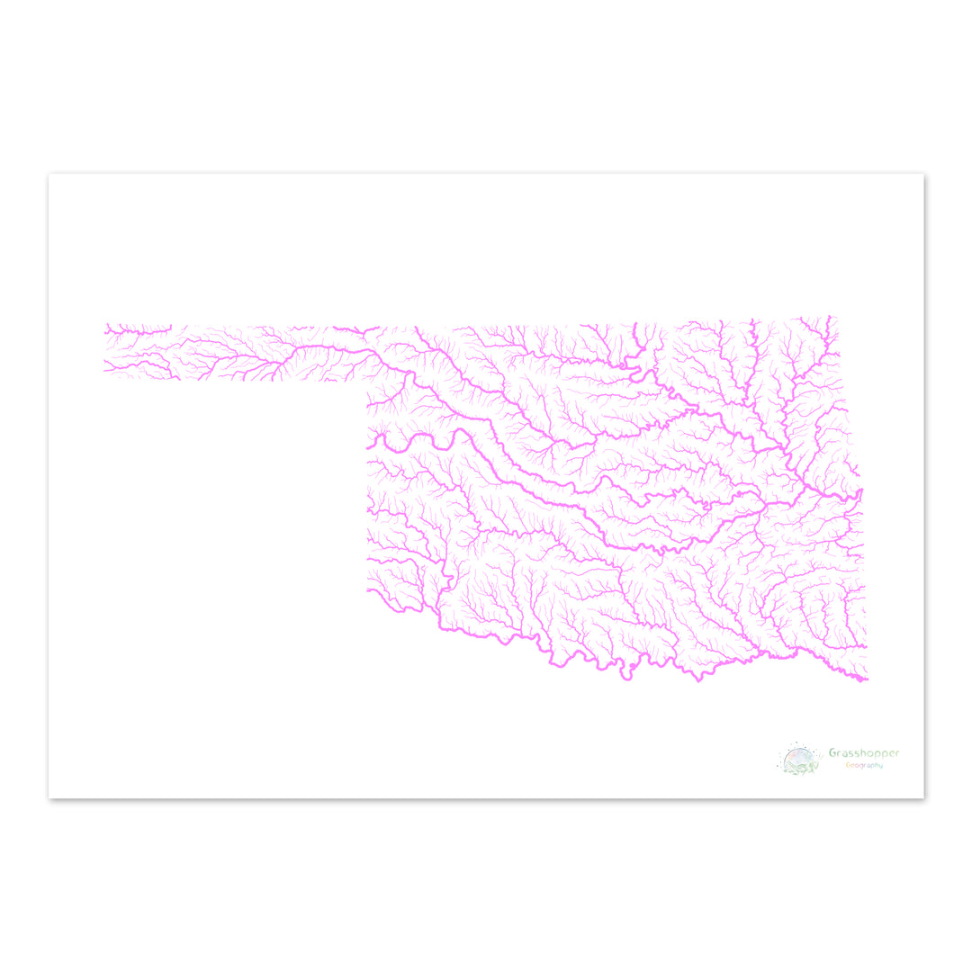 Oklahoma - River basin map, pastel on white - Fine Art Print