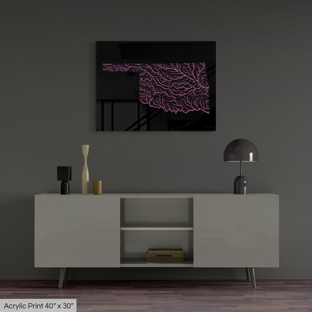Oklahoma - River basin map, rainbow colours - Wall Art