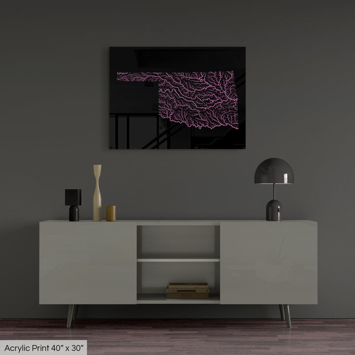 Oklahoma - River basin map, rainbow colours - Wall Art