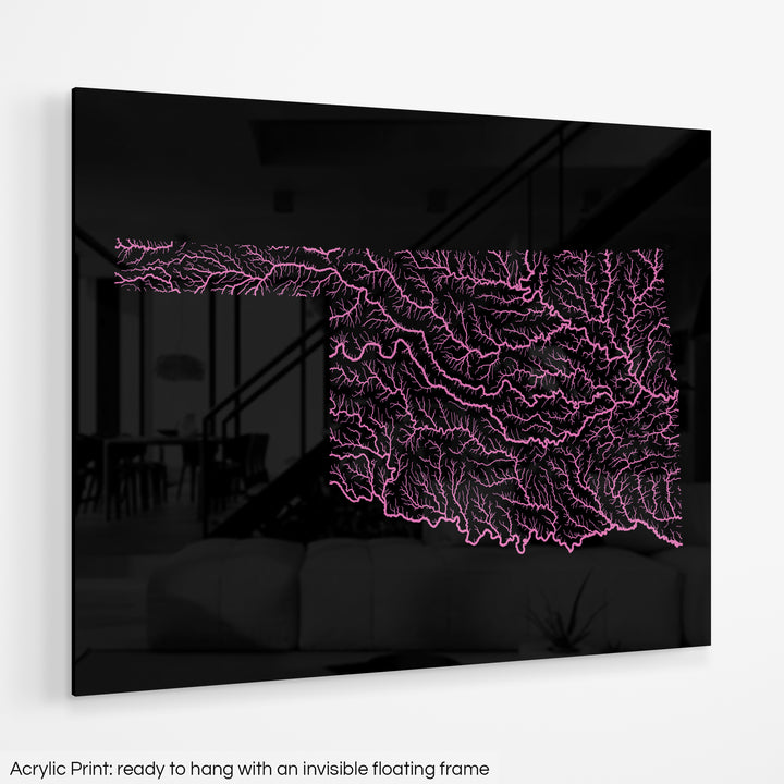 Oklahoma - River basin map, rainbow colours - Wall Art