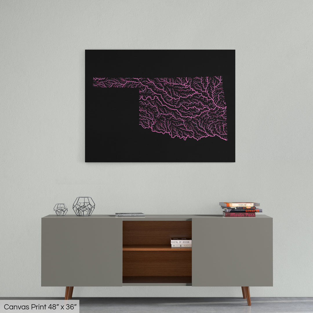 Oklahoma - River basin map, rainbow colours - Wall Art