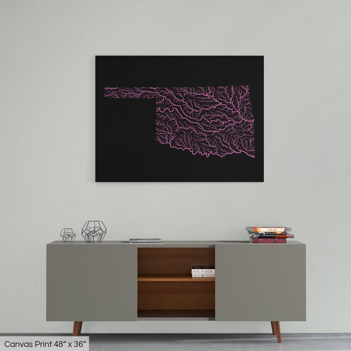 Oklahoma - River basin map, rainbow colours - Wall Art
