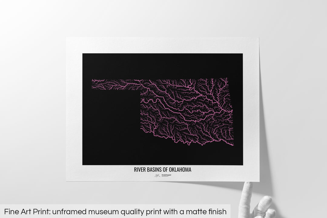 Oklahoma - River basin map, rainbow colours - Wall Art