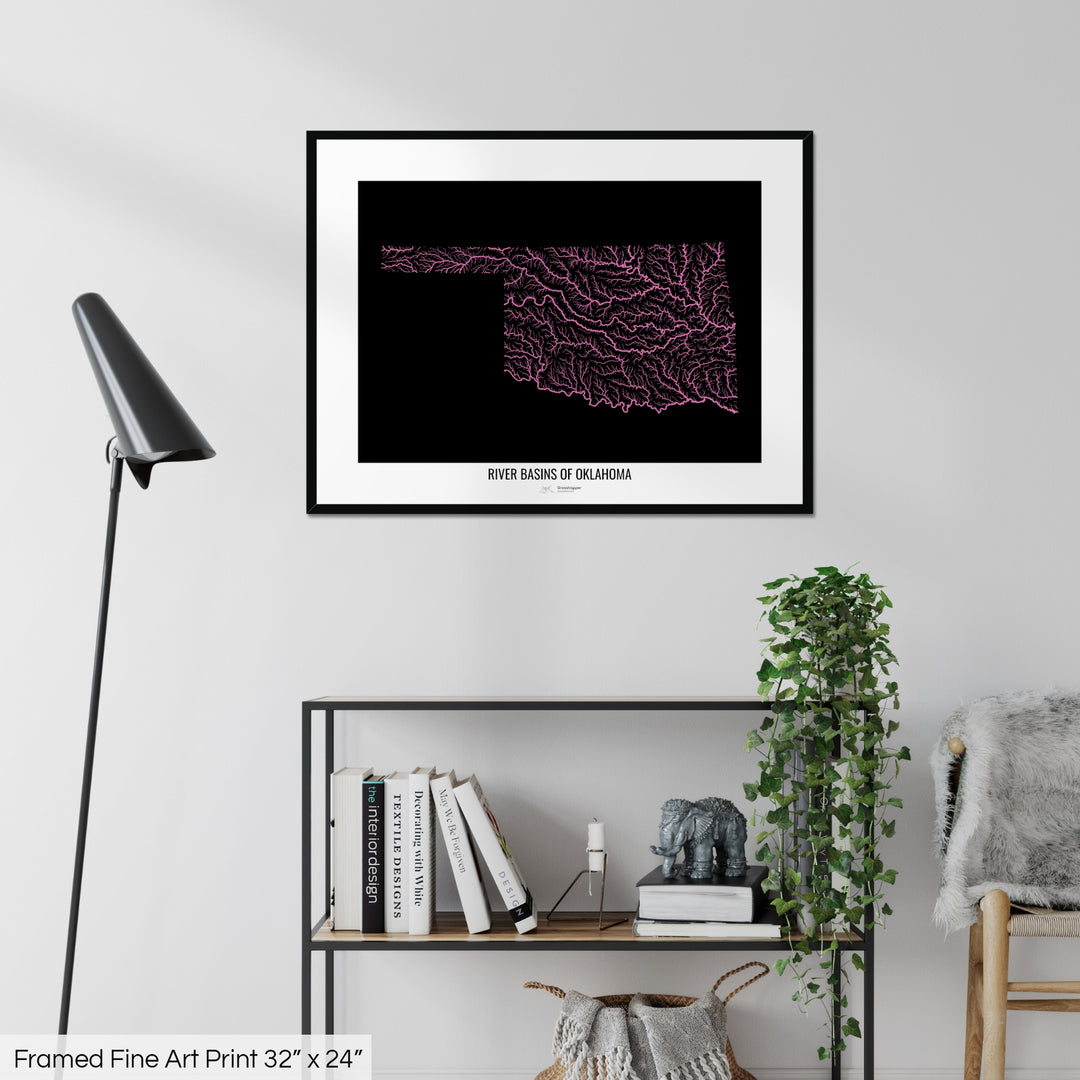 Oklahoma - River basin map, rainbow colours - Wall Art