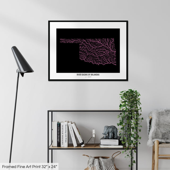 Oklahoma - River basin map, rainbow colours - Wall Art
