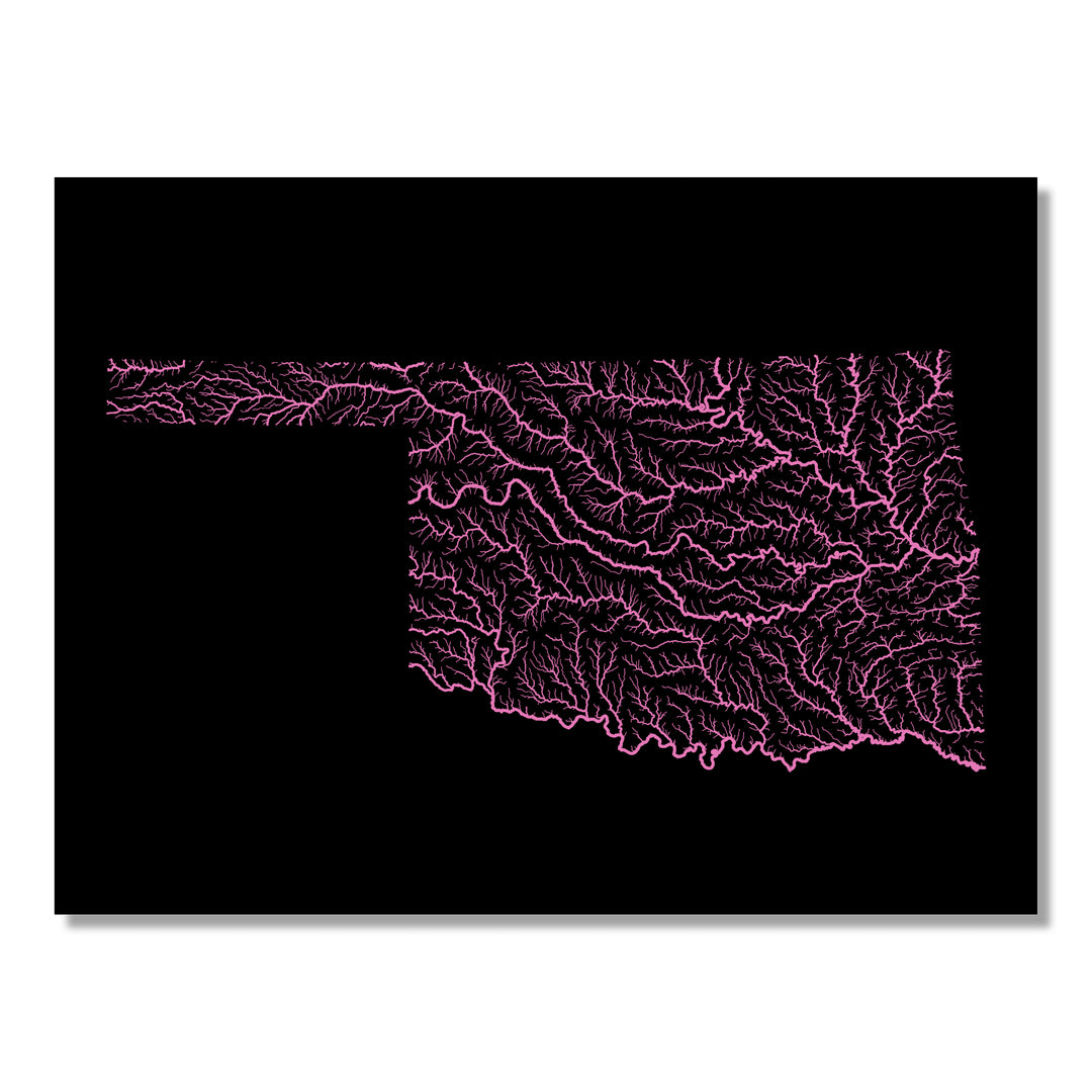 Oklahoma - River basin map, rainbow colours - Wall Art