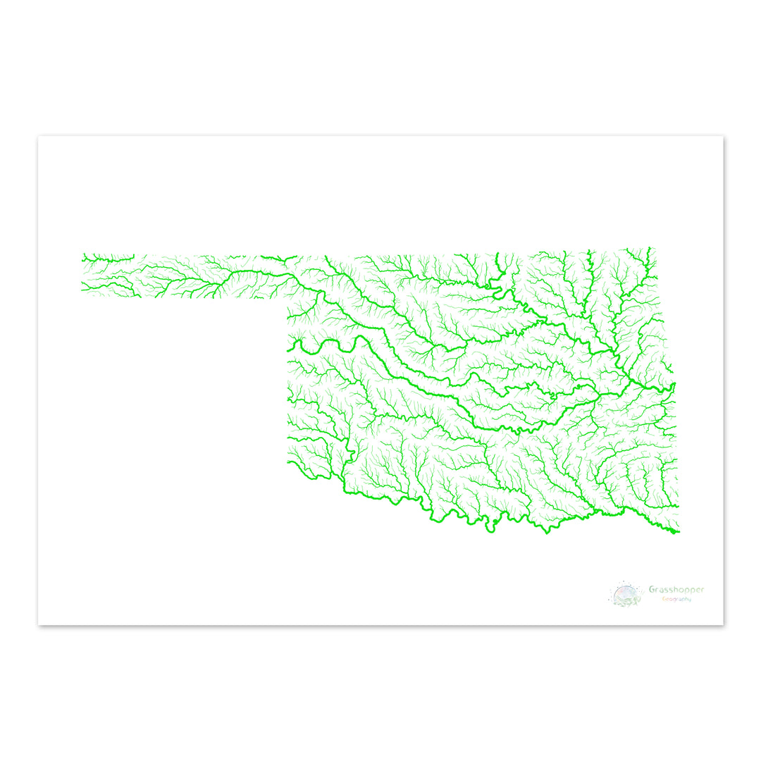 Oklahoma - Carte du bassin fluvial, arc-en-ciel sur blanc - Fine Art Print