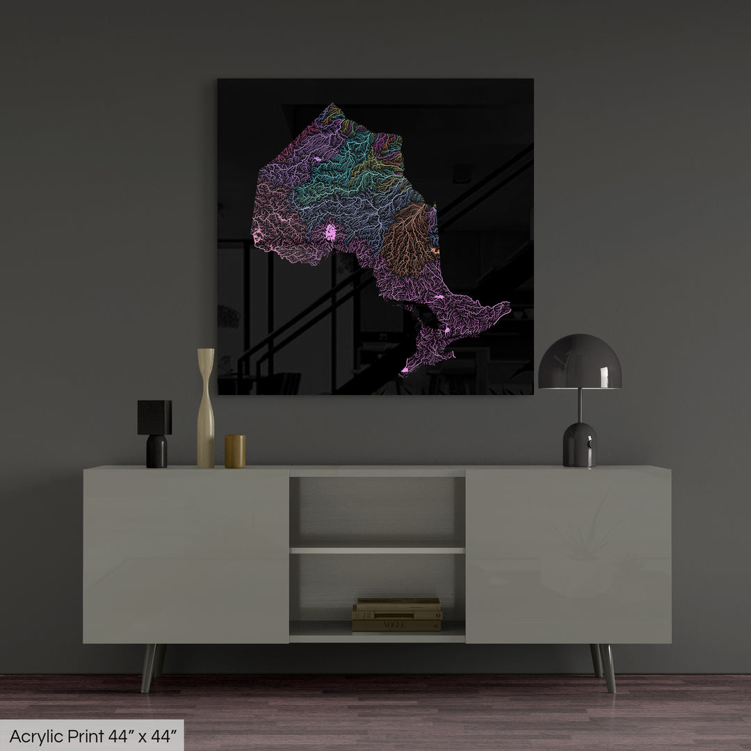 Ontario - River basin map, pastel colours - Wall Art
