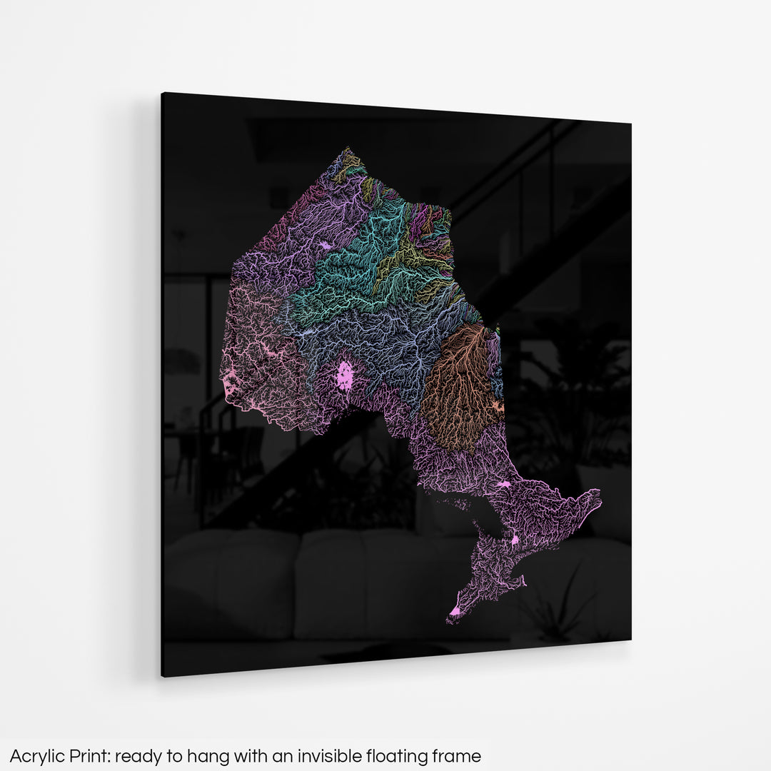 Ontario - River basin map, pastel colours - Wall Art