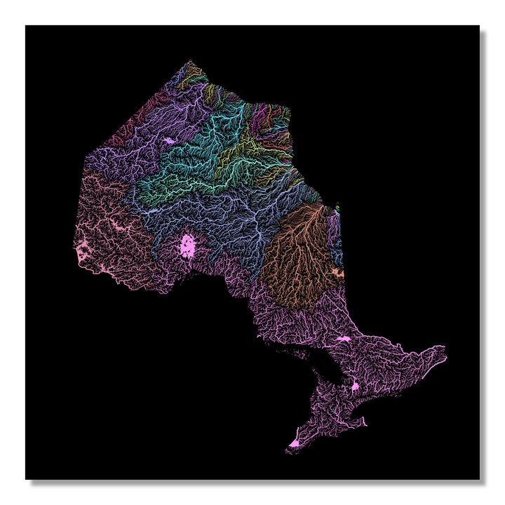 Ontario - River basin map, pastel colours - Wall Art