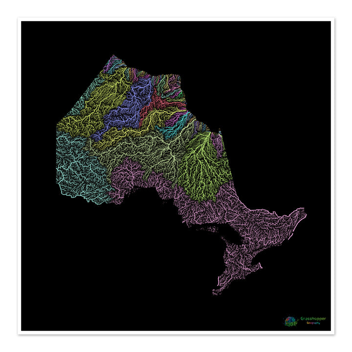 Ontario - River basin map, pastel on black - Fine Art Print