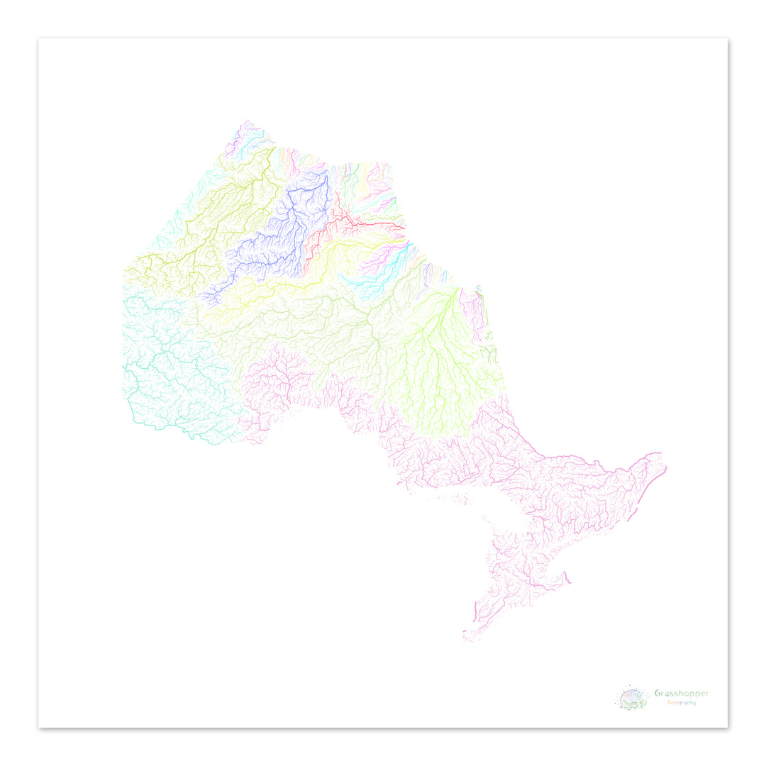 Ontario - Mapa de la cuenca del río, pastel sobre blanco - Impresión de Bellas Artes