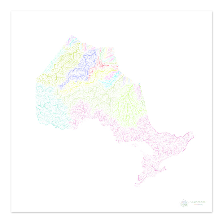 Ontário - Mapa da bacia hidrográfica, pastel sobre branco - Impressão de belas artes