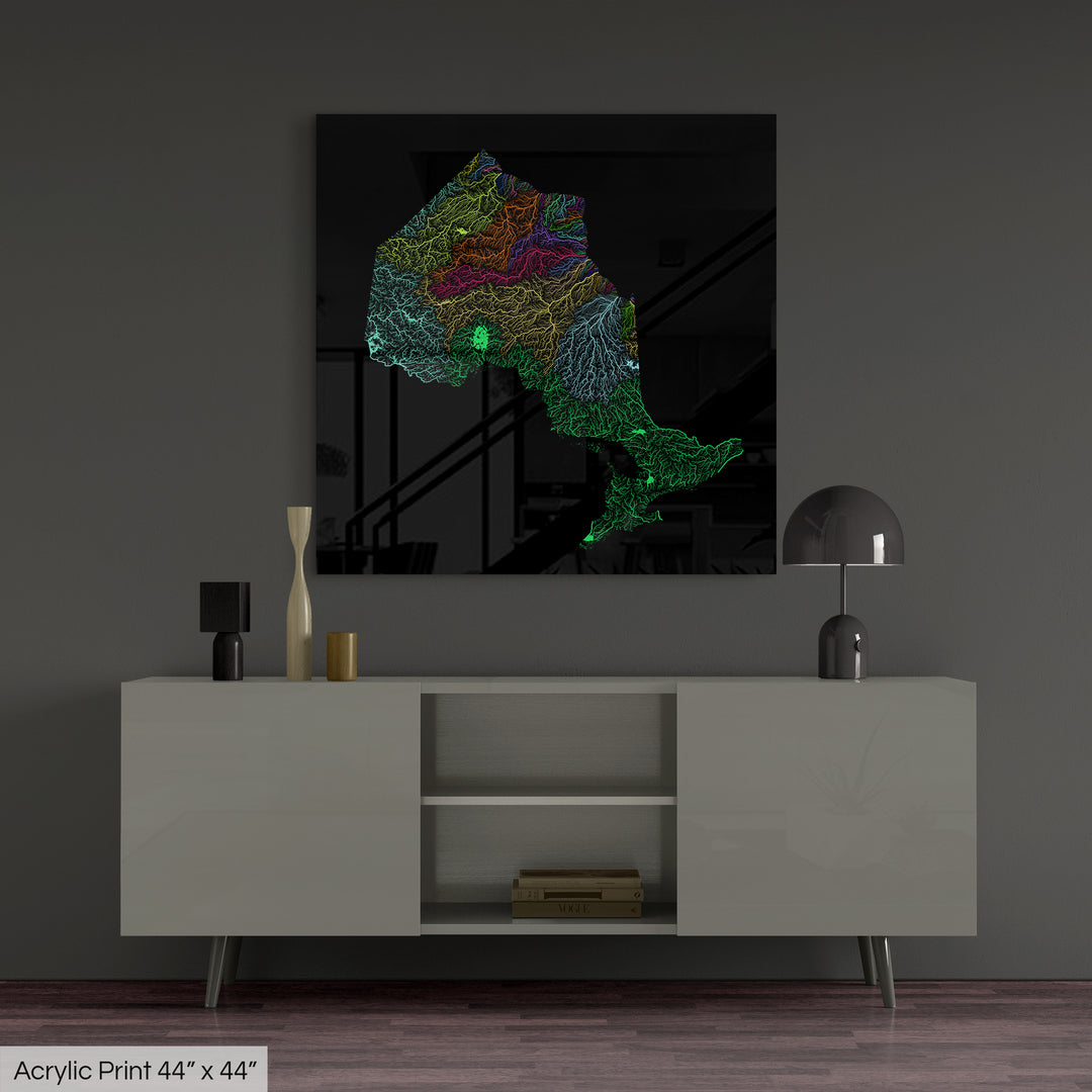 Ontario - River basin map, rainbow colours - Wall Art
