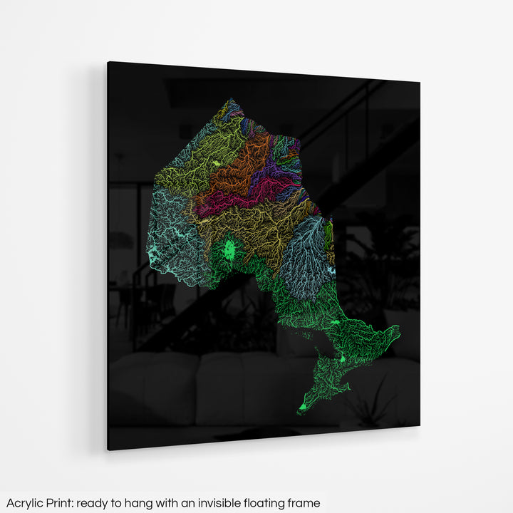 Ontario - River basin map, rainbow colours - Wall Art