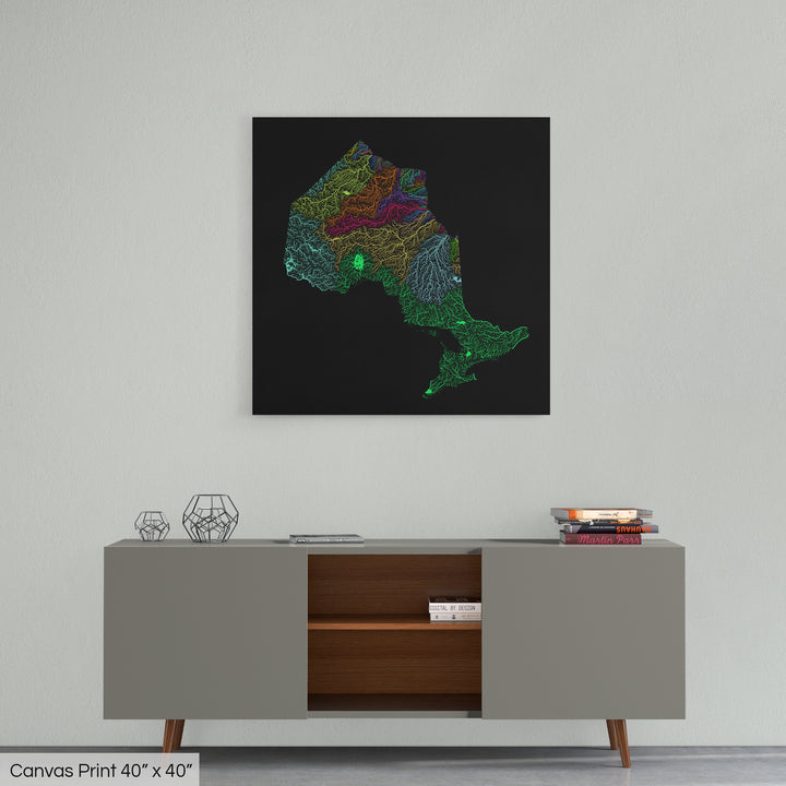 Ontario - River basin map, rainbow colours - Wall Art