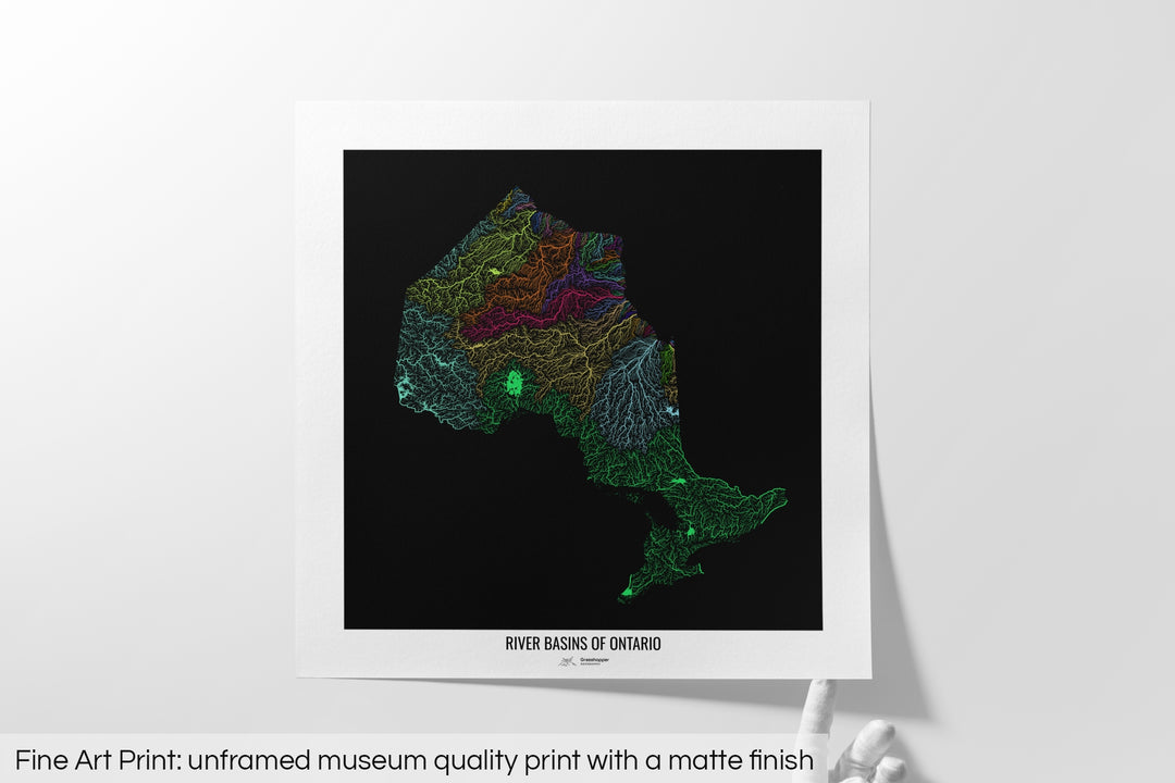 Ontario - River basin map, rainbow colours - Wall Art