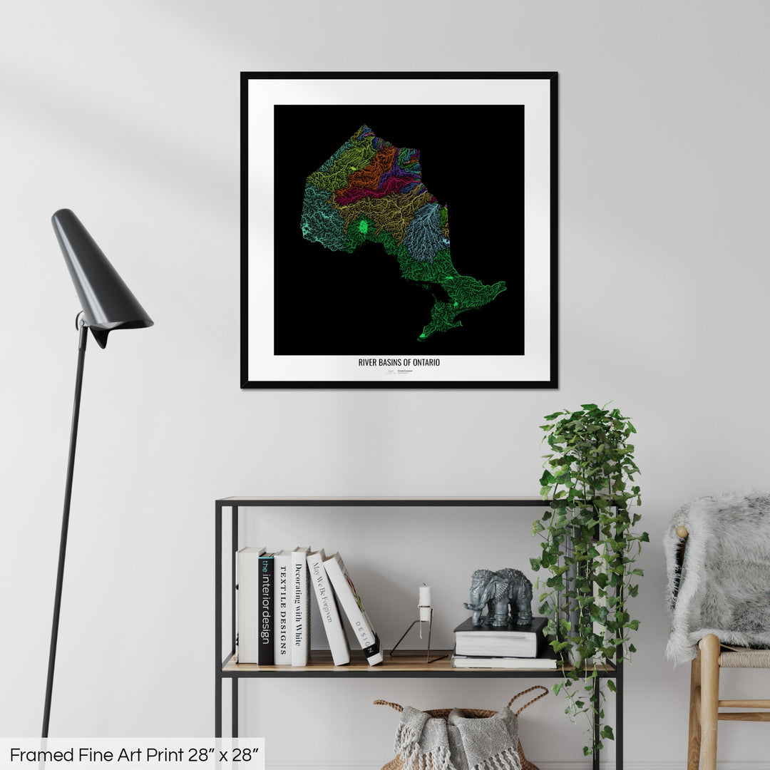 Ontario - River basin map, rainbow colours - Wall Art