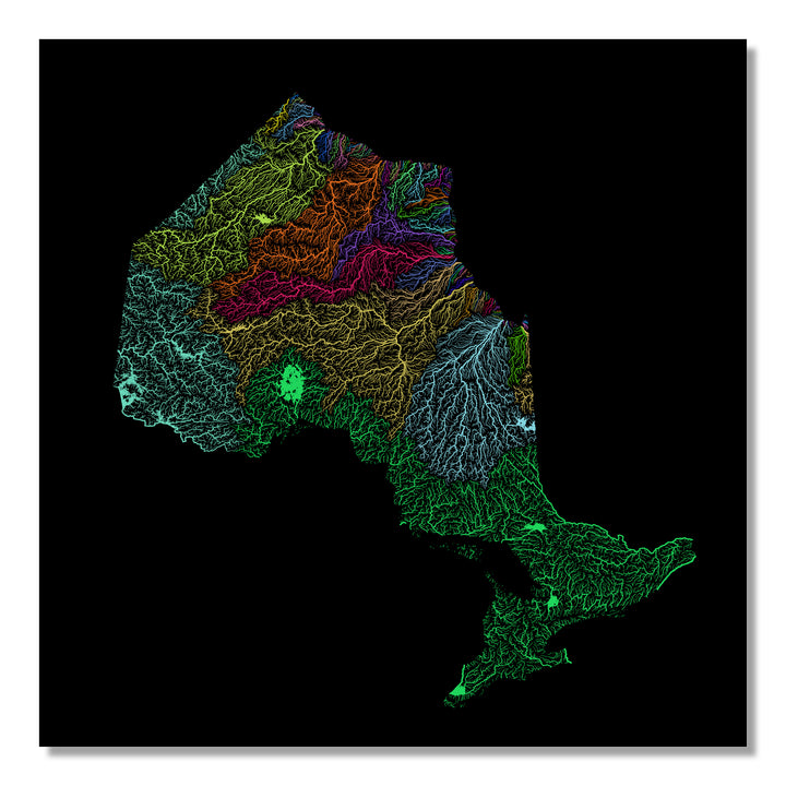Ontario - River basin map, rainbow colours - Wall Art