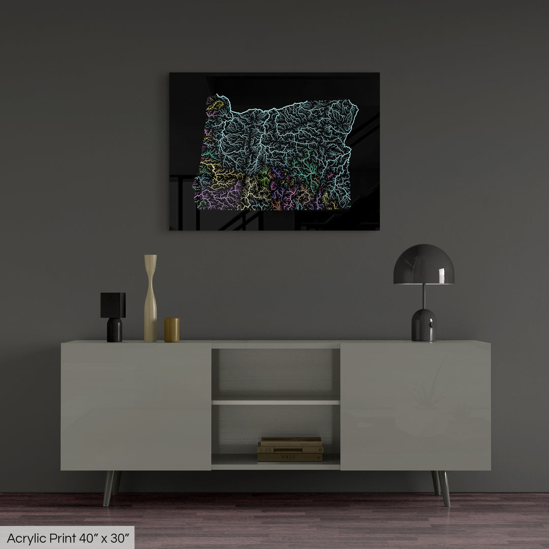 Oregon - River basin map, pastel colours - Wall Art