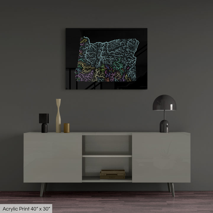 Oregon - River basin map, pastel colours - Wall Art