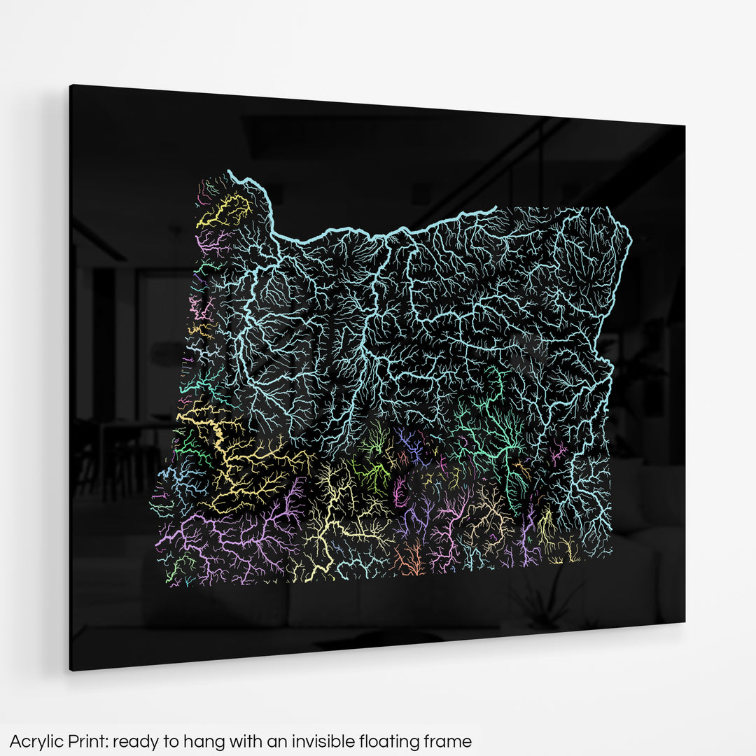 Oregon - River basin map, pastel colours - Wall Art