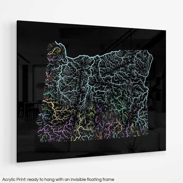 Oregon - River basin map, pastel colours - Wall Art
