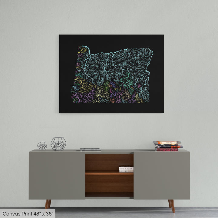 Oregon - River basin map, pastel colours - Wall Art