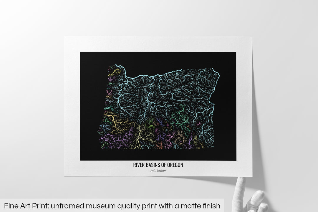 Oregon - River basin map, pastel colours - Wall Art